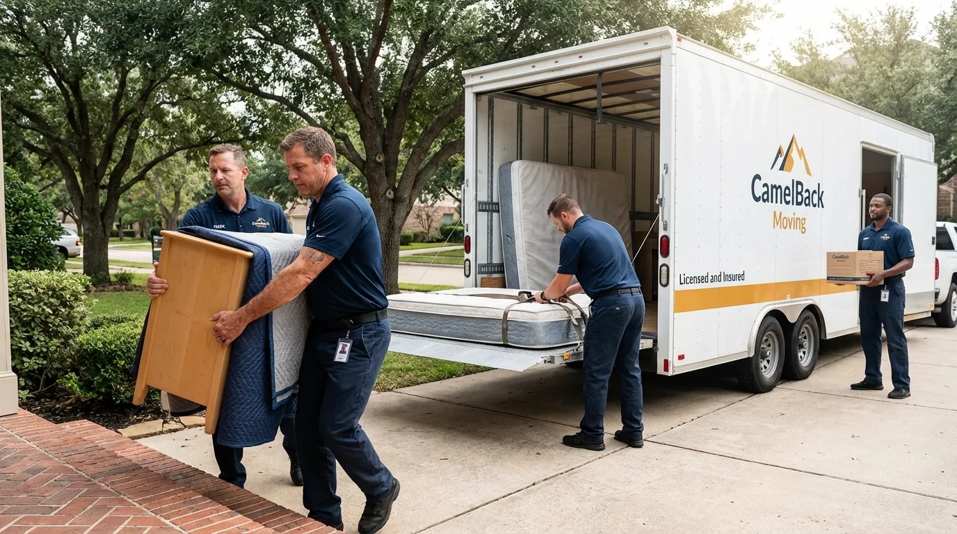 Crew loading residential truck for cross-state move from Energy, IL